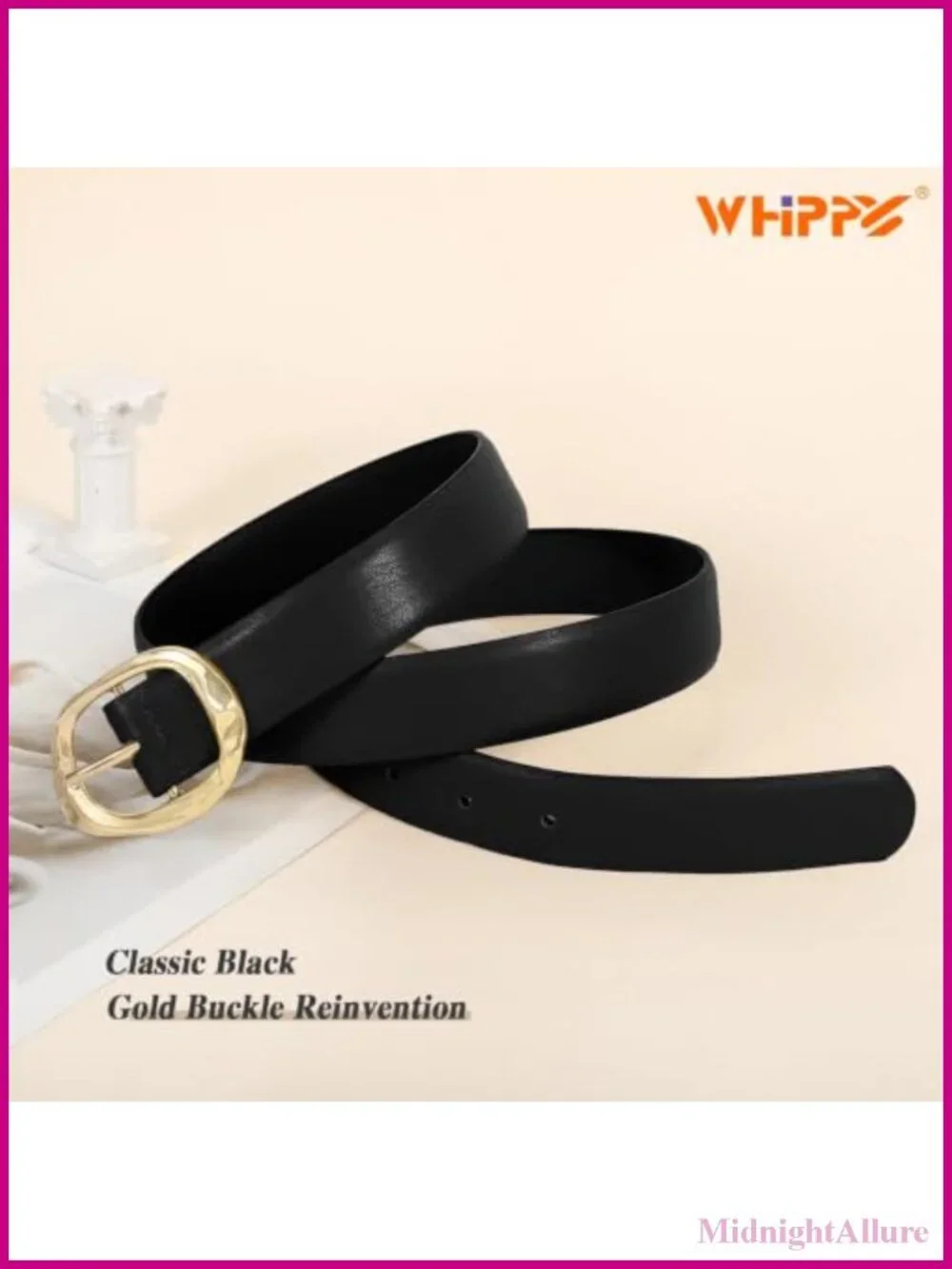 Faux Leather Belt with Gold Buckle for Women, Adjustable Waist Belt for Jeans